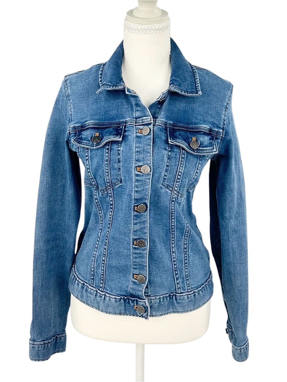 Calvin Klein Jeans Denim Jacket Small Fitted Stretch Trucker Quiet Luxury